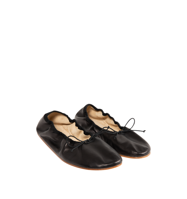 Image 2 of 4 - BLACK - The Row Classic ballet flat in smooth nappa leather with grosgrain piping, adjustable elastic tie, and flexible leather sole. 100% Lambskin Leather with leather sole. Made in Italy. 