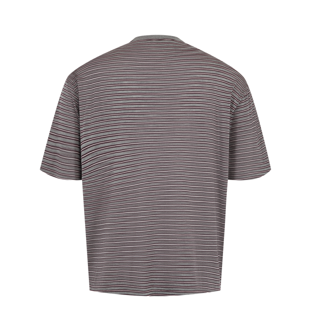Image 2 of 2 - GREY - Auralee Men's Soft Smooth Wool Stripe Jersey T-Shirt is crafted from 15.5-micron merino wool jersey and features a multicolored striped design. The fabric has a natural sheen with an exceptionally smooth, soft, and fluid hand. Cut in a regular fit. Main Material: 100% Wool. 