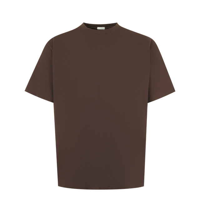 Image 1 of 2 - BROWN - A.Presse Men's Heavyweight T-Shirt features a heavyweight construction with a classic crewneck and a relaxed silhouette for effortless everyday wear. This designer T-shirt combines comfort with a minimalist design, making it an essential wardrobe staple. Main Material: 100% Cotton. 