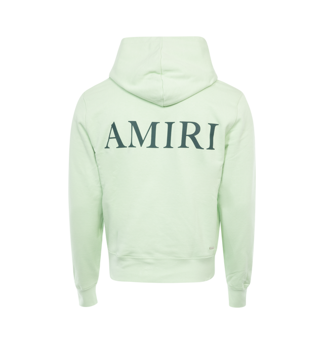 Image 2 of 2 - GREEN - AMIRI MA Logo Hoodie featuring logo at chest and back, drawstring hood, pouch pocket, long sleeves, banded cuffs and waist and pullover style. 100% cotton. Made in Italy. 