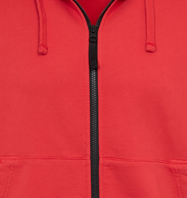 Image 3 of 3 - RED - STONE ISLAND Zip Hoodie featuring drawstring at hood, zip closure, rib knit hem and cuffs and detachable logo patch at sleeve. 100% cotton. Made in Turkey. 