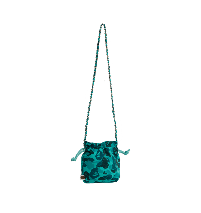 Image 2 of 3 - BLUE - SAINT MICHAEL AP Chain Snap Bag featuring ABC CAMO pattern, bucket style, long chain strap and drawstring closure. 100% nylon. 