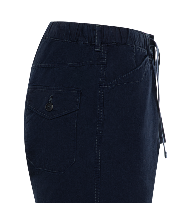 Image 3 of 3 - NAVY - POST O'ALLS E-Z Travail pants crafted from 100% cotton vintage sheeting fabric prewashed, tumble dried in low temperature. Featuring relaxed style with elasticated waist, button closure and drawstring tie at the waist. Made in Japan. 