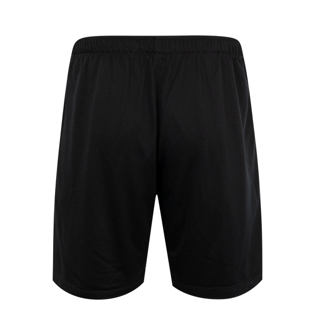 Image 2 of 3 - BLACK - NAHMIAS Mesh P.E. Shorts featuring elastic waist, logo printed on front leg and above the knee fit. 100% polyester. 