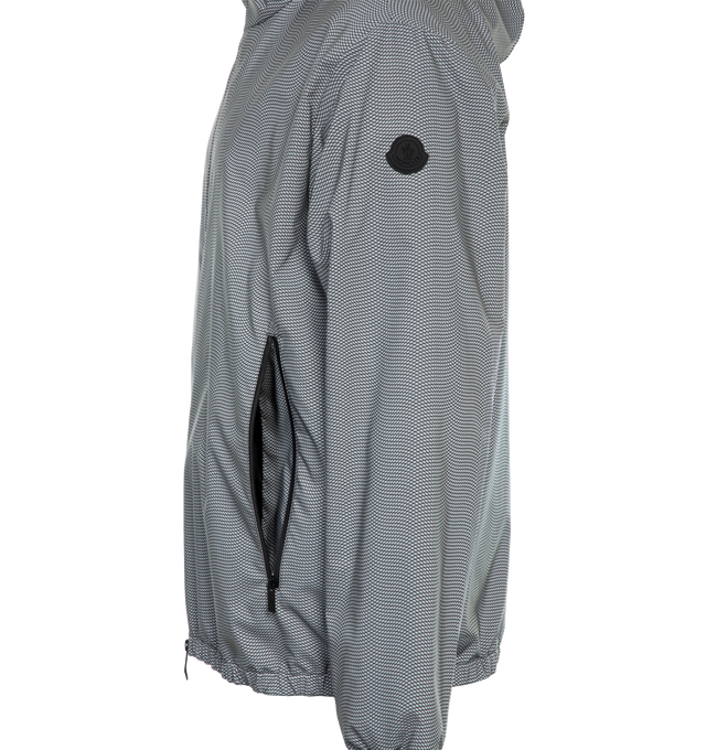 Image 3 of 4 - GREY - MONCLER Sautron Hooded Jacket featuring an attached drawstring hood, two-way zip fastening at the front, two zipped pockets, lined, Moncler logo at the sleeve, and elasticated trims. 100% polyester. 