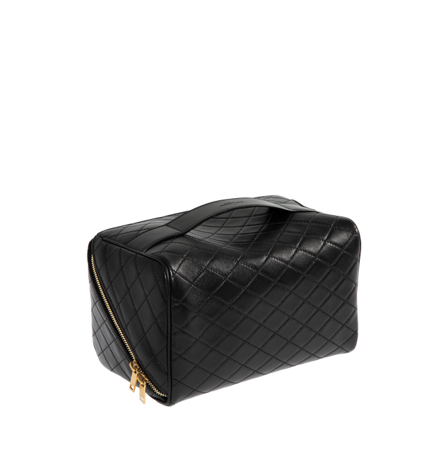Image 2 of 3 - BLACK - SAINT LAURENT Gaby Vanity Case featuring zip around closure, quilted overstitching, leather top handles, two main compartments and on zip pocket. 8.3 X 5.1 X 5.1 inches. 100% lambskin.  