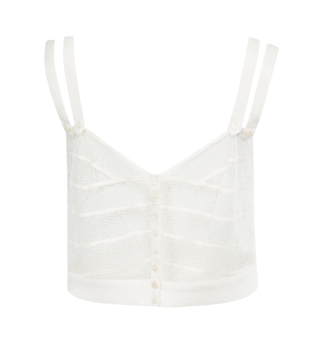 Image 2 of 2 - WHITE - BODE Duet Lace Tank featuring cropped fit, sheer, french lace and buttons up the front. 91% cotton, 9% polylactide. Made in New York. 