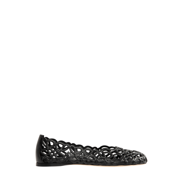Image 1 of 4 - BLACK - Loewe Womens Anagram Ballerina Flats are crafted from lambskin. Features a molded high-frequency construction with an allover Anagram pattern, petal toe shape, tonal lambskin lining, embossed LOEWE at the insole and outsole, rubber island outsole, and back counter tab for added support. Main Material: Lambskin. Made in Italy. 