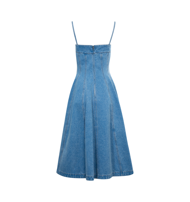 Image 2 of 2 - BLUE - Marni Midi dress crafted from organic denim, elevated with a coated and stonewashed finish. Flared balloon silhouette with bustier top and vertical panelling. Spaghetti straps. Rear zip closure. Embellished with a Marni logo at the hem. Made in Italy. 100% Cotton Woven. 