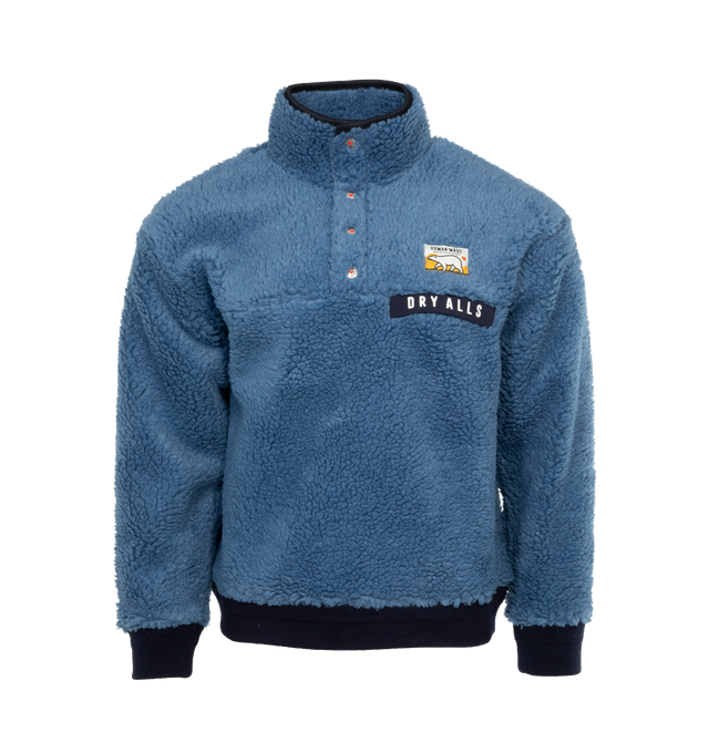 Image 1 of 4 - BLUE - HUMAN MADE Boa Fleece Pullover featuring stand collar, 4 button closure, ribbed cuffs and hem, patch logo on chest and logo on back.  