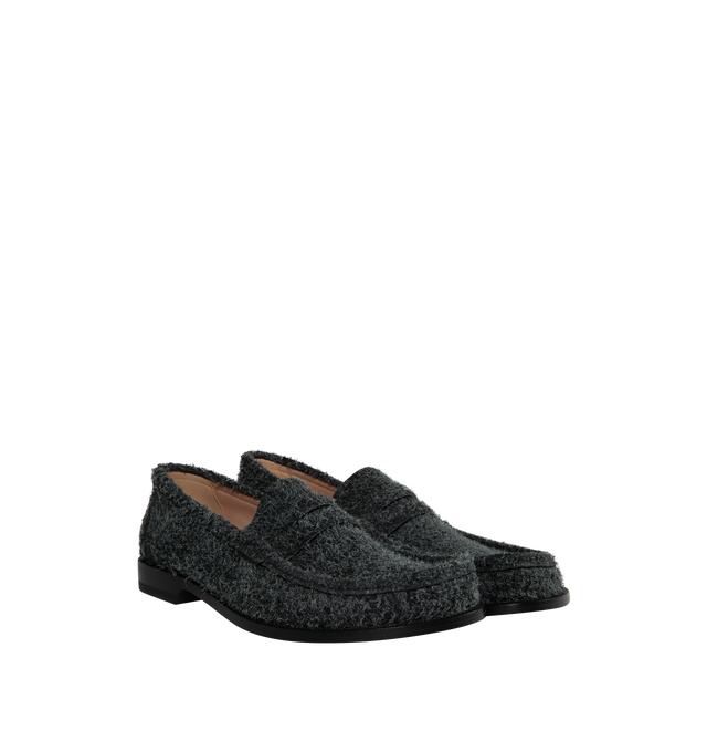 Image 2 of 4 - GREY - LOEWE Campo Loafers featuring brushed suede, an elongated, asymmetric toe, classic penny slots, slight heel and slips on. Brushed suede. 