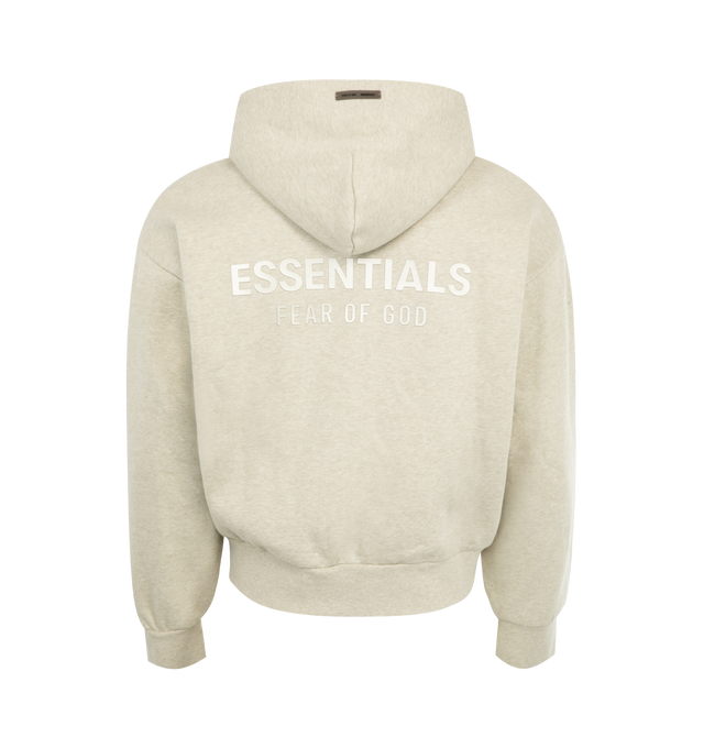 Image 2 of 2 - WHITE - FEAR OF GOD ESSENTIALS Classic Fleece Zip-Up Hoodie featuring 380gsm core fleece, zip-up closure, classic fit with signature Fear of God relaxed proportions, new beveled metallic "Essentials Fear of God" logo is branded across the back, double-layer hoodie, rib-knit cuffs, waist-hem, a kangaroo pocket and a translucent rubberized label on the hood and sleeve. 80% cotton, 20% polyester fleece. 