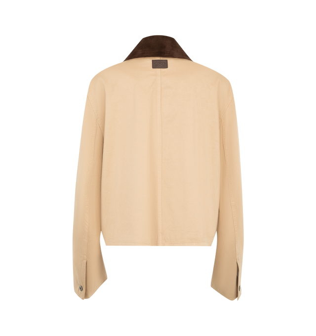 Image 2 of 4 - NEUTRAL - Loewe Womens Parka Jacket is crafted from cotton. Features a slightly cropped silhouette, corduroy collar, chest belt detail, concealed front closure, and cotton lining with leather trim. Main Material: 100% Cotton; Trim: 100% Leather; Lining: 100% Cotton. Made in Italy. 