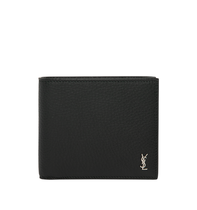 Image 1 of 3 - GREEN - Saint Laurent Mens Wallet is crafted from black leather. Features a classic bifold silhouette, interior card slots and bill compartment, silver-tone hardware, and embossed Saint Laurent logo. Main Material: 100% Leather. Made in Italy. 