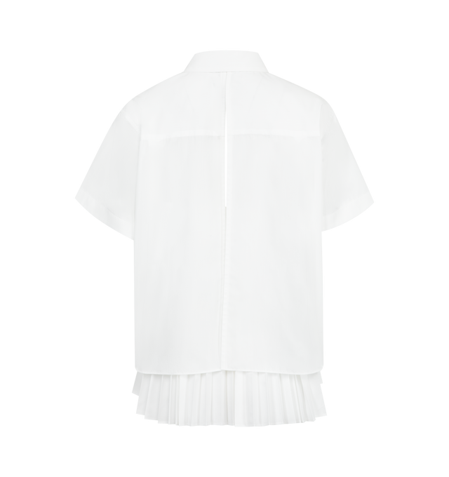 Image 2 of 2 - WHITE - Sacai Women's Cotton Poplin Shirt with classic collar, button front, flat chest pocket and pleated detail at the back. 100% cotton. Made in Japan. 