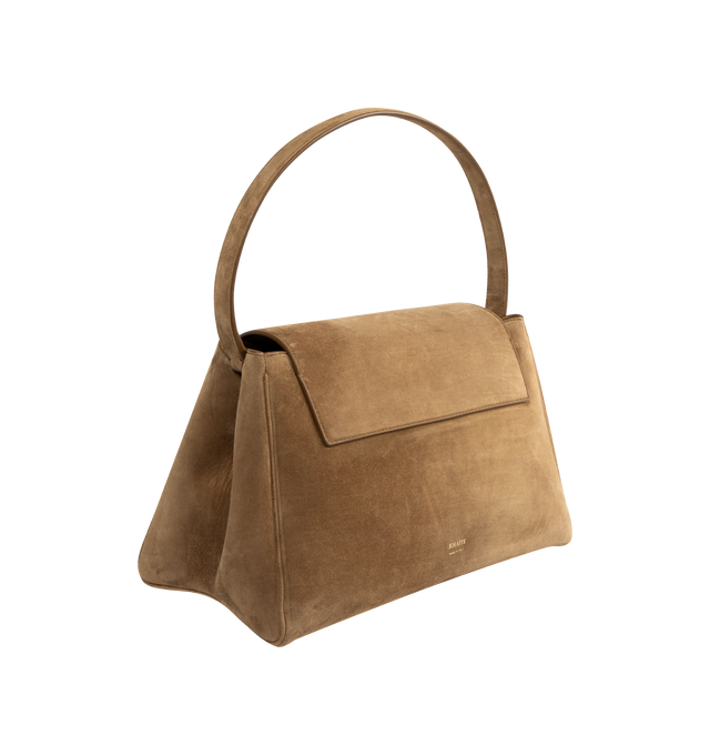 Image 2 of 3 - BROWN - KHAITE Audrey Top Handle Bag featuring a flap-top bag that combines sculptural volume with refined structure, signature Empire hardware at magnetic closure and internal slip pocket. 13.1 in x 7 in x 8.8 in. 100% calfskin. Made in Italy. 