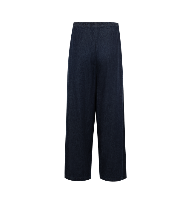 Image 2 of 3 - BLUE - NEEDLES H.D. Pant 6oz Denim featuring an exaggerated front created by darts sewn into the waist and hem, loose and lightweight denim with drawstring elastic waist. 100% cotton. Made in Japan. 