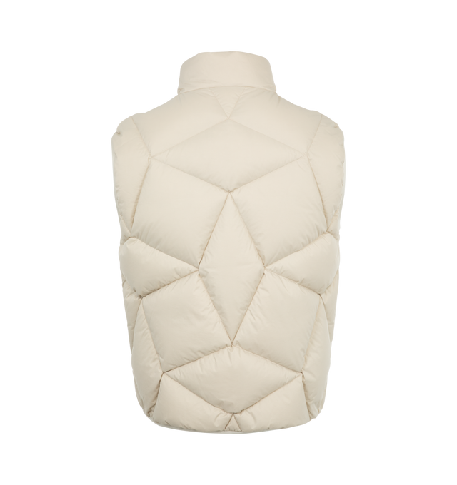 Image 2 of 2 - NEUTRAL - Moncler Vendavel Vest has a funnel neck, a 2-way zipper closure, a felted logo patch, an interior zipper pocket, and patch pockets. Lined. 90% goose down, 10% goose feather fill. 100% nylon exterior. Made in Romania.  