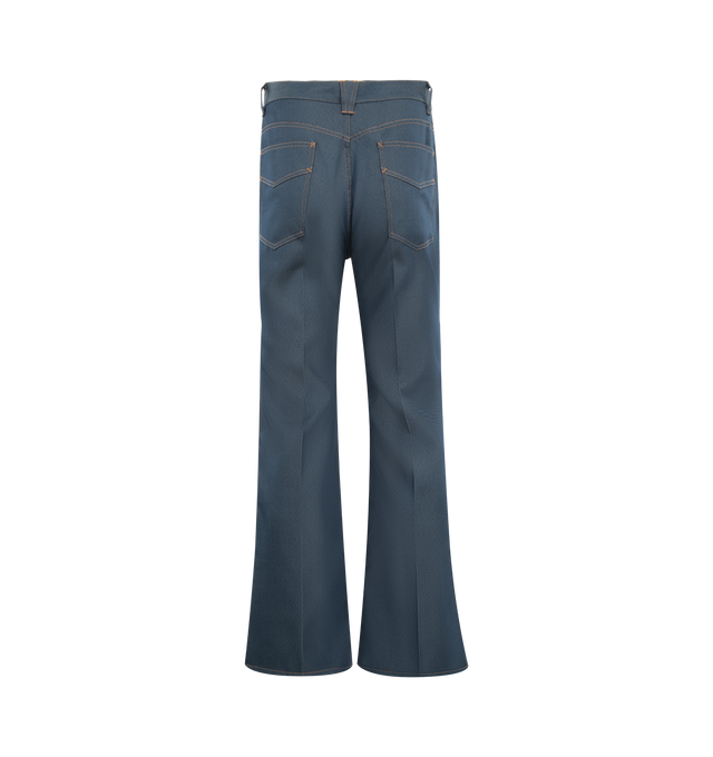Image 2 of 3 - BLUE - NEEDLES Boot-Cut Jean in poly twill featuring zip fly with button closure, 4 pocket style, contrast stitching and flared hem. 100% polyester. Made in Japan. 