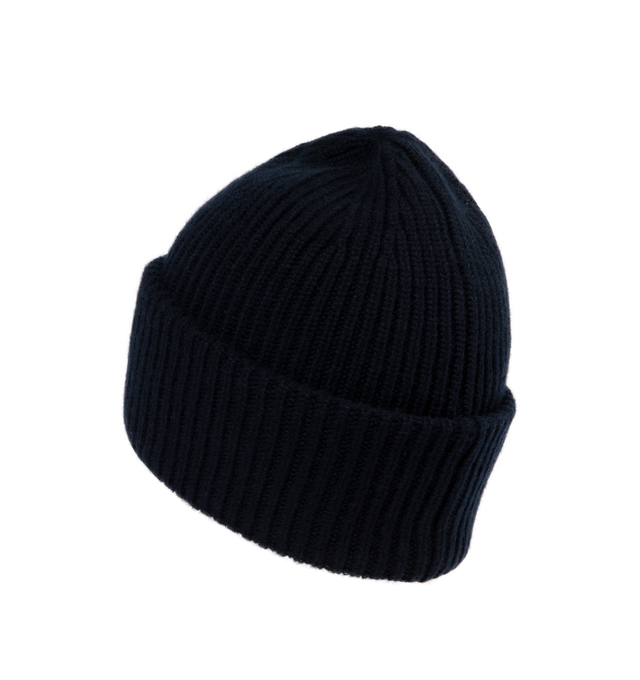 Image 2 of 2 - NAVY - MONCLER Beanie featuring brioche stitch, gauge 5 and logo patch. 