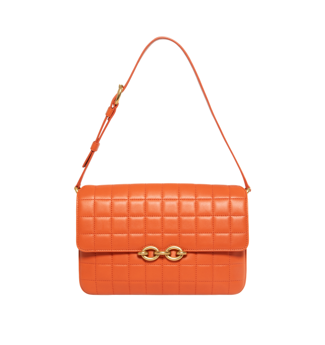 Image 1 of 3 - ORANGE - SAINT LAURENT Le Maillon Satchel in quilted lambskin with front flap featuring a magnetic curb-link chain detail. 9.4 X 5.5 X 2.4 inches. Strap drop: 50cm. 90% lambskin, 10% metal. Made in Italy. 