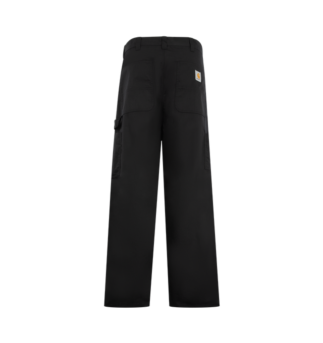 Image 2 of 3 - BLACK - CARHARTT WIP Postal Single Knee Pant featuring loose straight fit, regular waist, triple stitched, bartack stitching at vital stress points, tool pockets and hammer loop, square label and zip fly. 65 polyester, 35% cotton. 