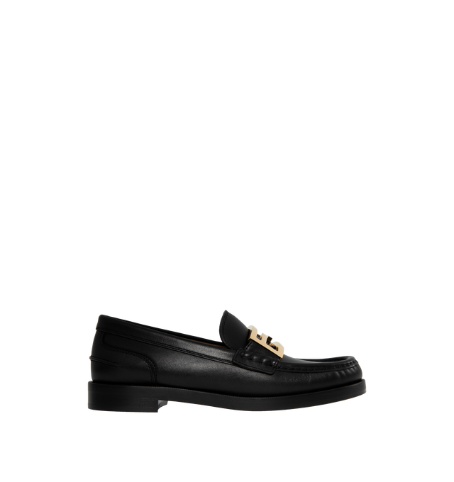 BLACK - Fendi Loafers with visible stitched apron and vamp embellished with FF motif. Made of 100% calf leather. Gold-finish metalware. Rubber sole. 25mm heel. Made in Italy.