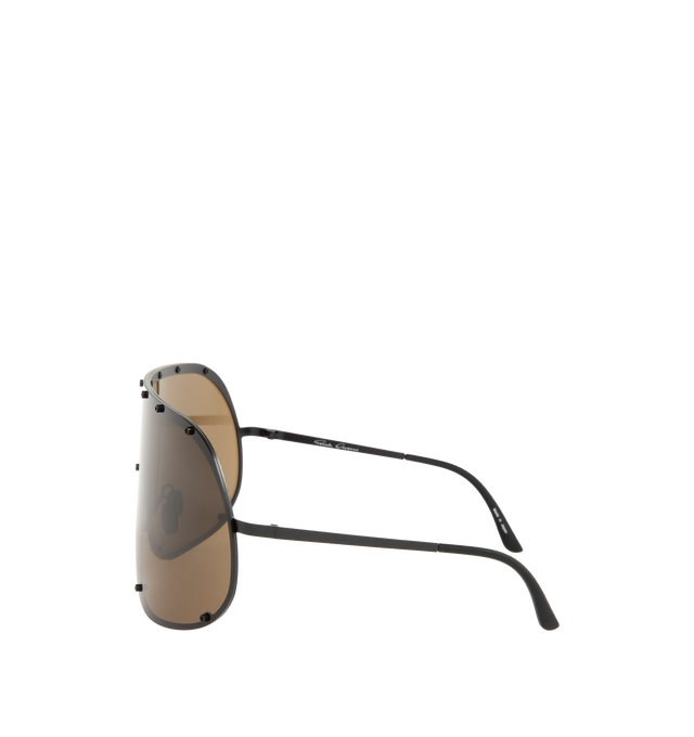 Image 2 of 3 - BLACK - RICK OWENS Shield Frame Sunglasses featuring rimless shield sunglasses, stud detail around lens, adjustable nose pads and capped earpieces. 100% UVA/UVB protection. Made in Japan. 