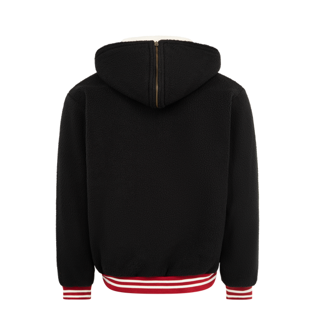 Image 2 of 2 - BLACK - HUMAN MADE Half-Zip Fleece Pullover featuring heavyweight fleece, zip opening hood with contrasting lining, front half-zip closure, embroidery patch logo on front and striped and ribbed cuffs and hem. 100% polyester. 