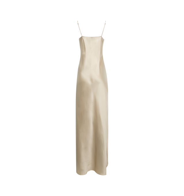 Image 2 of 2 - NEUTRAL - NILI LOTAN Silk Cami Gown featuring v-neck line, adjustable spaghetti straps, side-seam slit and frayed hem. 100% silk. Made in USA. 