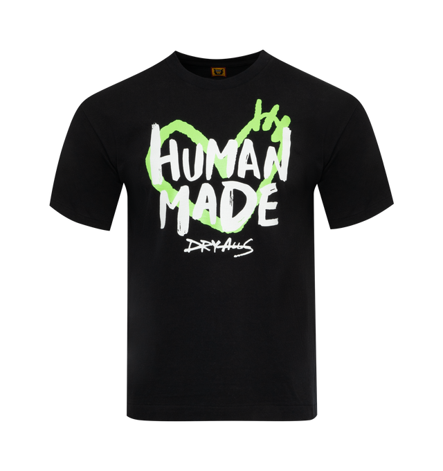 Image 1 of 2 - BLACK - HUMAN MADE Graphic T-Shirt featuring short sleeves, ribbed crewneck and screen printed graphic on front. 100% cotton.  