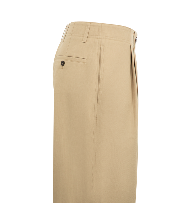 Image 3 of 3 - BROWN - TOTEME Relaxed Twill Trousers featuring belt loops, a button fly, side and back pockets, and precise front pleats falling into relaxed wide legs. 100% cotton organic. 