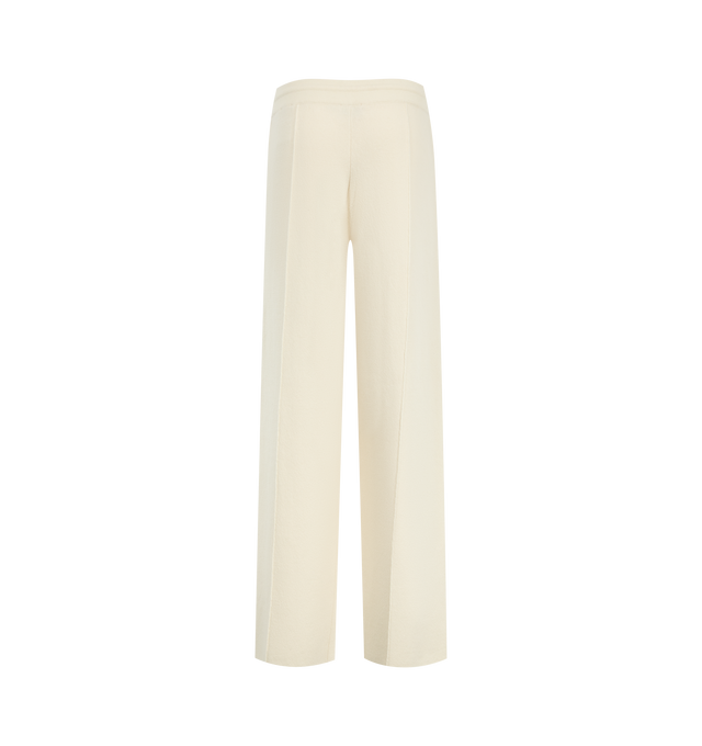 Image 2 of 3 - CREAM - Moncler Women's Double Knit Wool & Cashmere Pants are crafted in a double-knit construction with a wool and cashmere blend exterior and a soft cotton interior. Designed with a fluid silhouette and loose fit, these knit pants feature an elasticated waistband with drawstring fastening and a leather logo patch. Main Material: 54% Virgin Wool, 35% Cotton, 7% Cashmere, 3% Polyamide, 1% Elastane. Leather Patch: Calf Leather. Made in Bulgaria. 