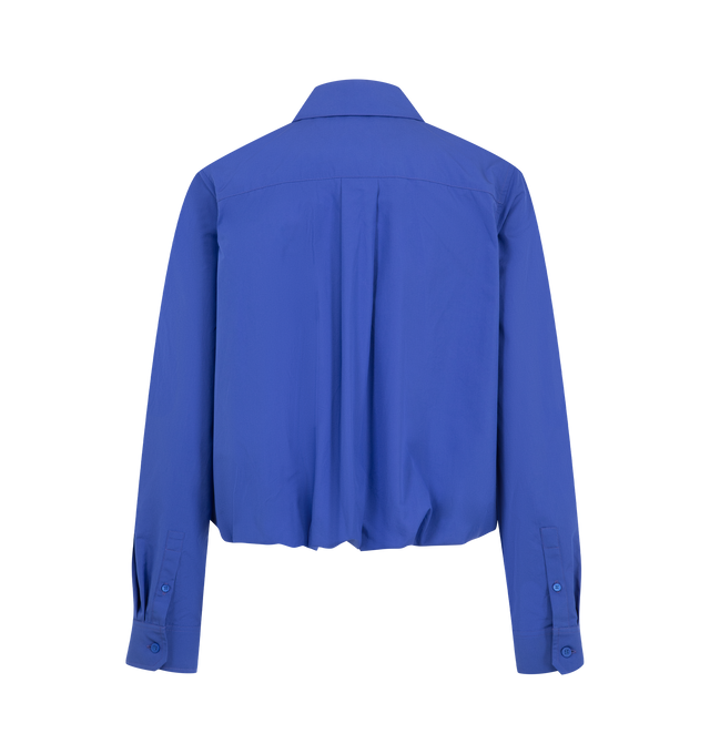 Image 2 of 2 - BLUE - Loewe Women's Shirt in cotton is crafted from lightweight cotton and features a drawstring waist for a cinched silhouette. Designed with a regular fit and regular length, it is finished with a concealed button-front fastening, a gathered hem with a concealed drawstring, and Double L embroidery at the chest. Main Material: Cotton. Made in Portugal. 