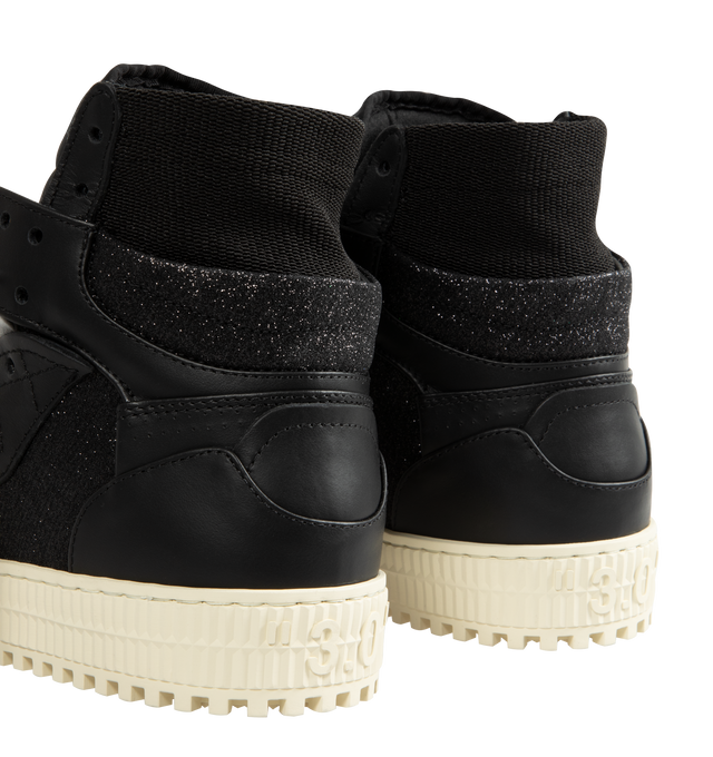 Image 3 of 5 - BLACK - OFF-WHITE 3.0 Off Court Glitter Sneaker featuring calf leather, panelled design, logo patch to the front, signature Arrows motif, perforated detailing, logo print to the side, signature Zip Tie tag, round toe, front lace-up fastening, branded insole and ridged rubber sole. 