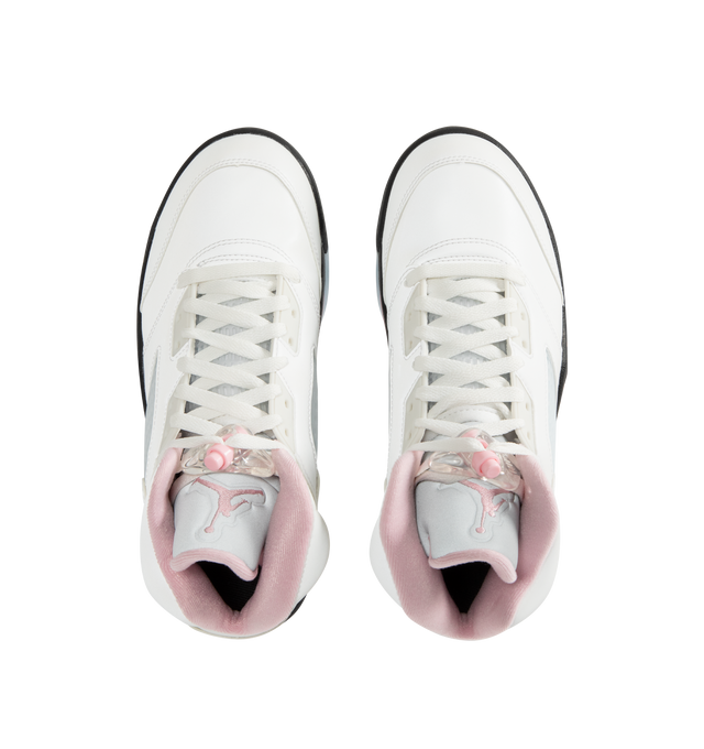 Image 5 of 5 - WHITE - JORDAN Air Jordan 5 featuring entire upper with a reflective coating, bump-out collar, jagged midsole, Mike's number 23 stitched on the outer heel, visible Nike Air cushioning, Jumpman graphic and Nike Air heel branding. 