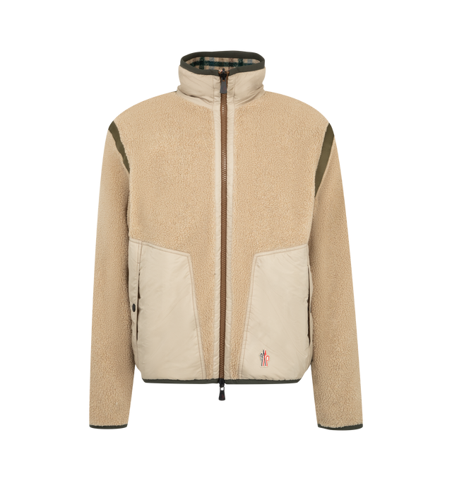 Image 2 of 2 - GREEN - Moncler Grenoble Men's Plaid Fleece Zip-Up Cardigan is crafted from plush fleece and features a stand collar, a two-way front zip closure, and long sleeves. Designed for lightweight warmth and everyday versatility, this zip-up layer is finished with contrasting nylon details and a streamlined silhouette. Main Material: 56% Acrylic, 44% Polyester. Contrast: 100% Polyamide. Closure: Two-Way Front Zip. Collar: Stand Collar. Sleeves: Long Sleeve. Fit: Runs Small; Size Up Recommended. Impo 