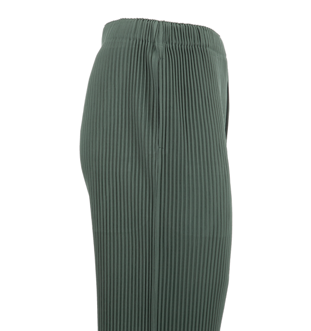 Image 4 of 4 - GREEN - Issey Miyake MC October Pants have an elastic waist, a straight fit, and 2 side pockets. 100% polyester.  