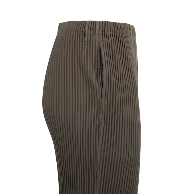 Image 3 of 3 - GREEN - ISSEY MIYAKE Tailored Pleats 2 Pant featuring straight leg, quick-drying property, pockets on both sides, belt loops at the waist and a button-fly design. 100% polyester. Made in Philippines. 