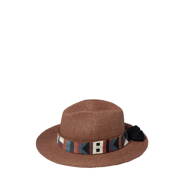 Image 1 of 2 - BROWN - ERES Ignacio Hat is a paper straw hat featuring a Tulum style removable band. 100% Fiber Paper. Made in Italy.  