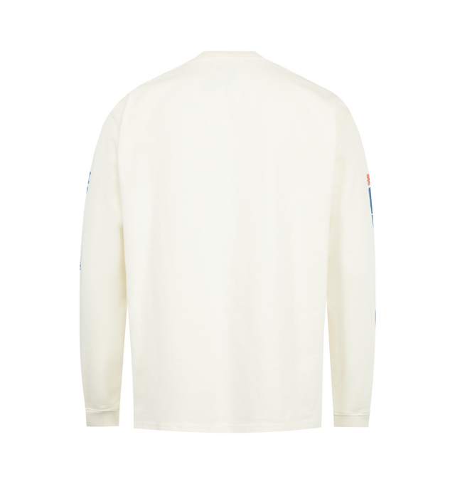 Image 2 of 3 - WHITE - RHUDE Split Petrol Logo T-shirt featuring cotton jersey T-shirt, rib-knit crewneck and cuffs, logo printed at chest and sleeves and dropped shoulders. 100% cotton. Made in United States. 