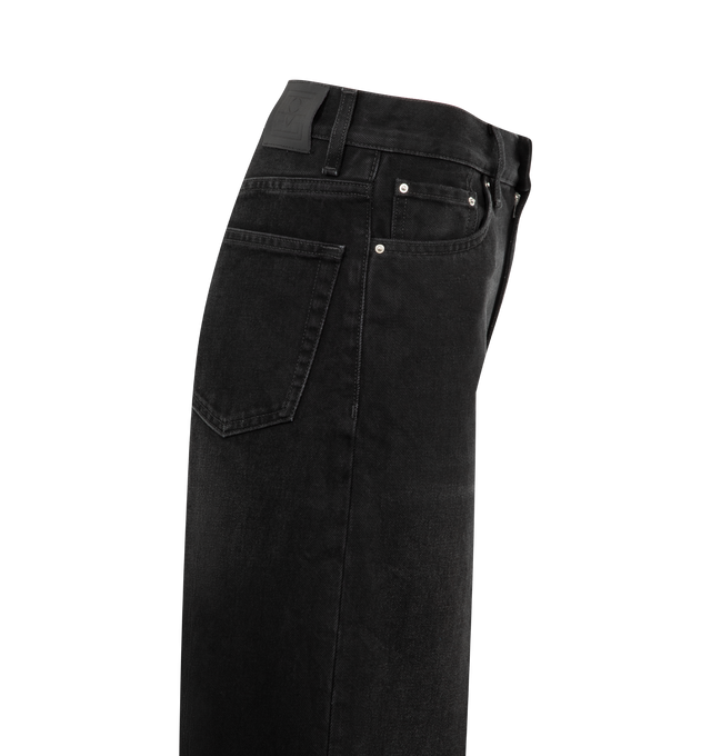 Image 3 of 3 - BLACK - Toteme jeans with a high waistline and extra-long, wide legs that are press-creased for definition. They are made in Italy from mid-weight organic-cotton denim with silver hardware and a zipper fly. 100% cotton organic. Made in Italy. 