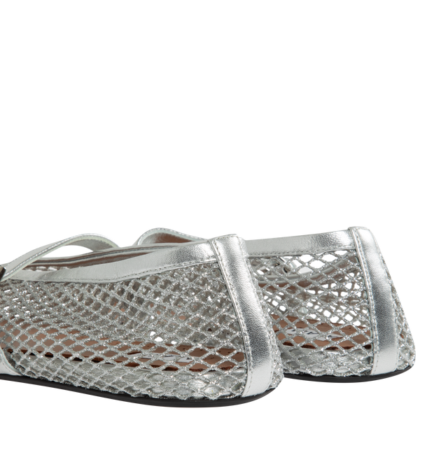 Image 3 of 4 - SILVER - ALAIA Mesh Ballet Flats featuring eyelet mesh trimmed with patent leather into a Mary Jane silhouette defined by its single strap buckle fastening. Mesh, patent leather. Made in Italy. 