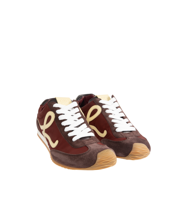 Image 2 of 5 - BROWN - LOEWE Ballet Runner 2.0 Sneaker in nylon and calfskin featuring an asymmetrical toe shape, a sock-like internal structure, L monogram at the side, embossed Anagram on the tongue and a lightweight rubber outsole that extends to the toe cap. 20mm heel. Nylon/suede. Made in Italy. 