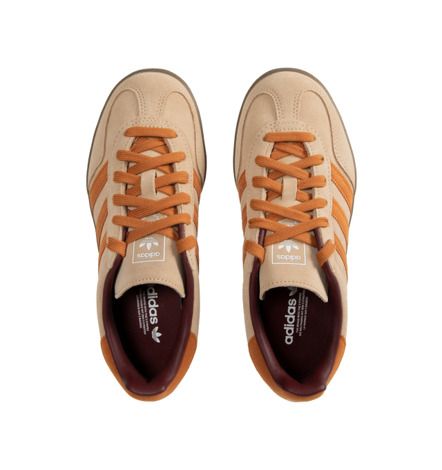 Image 5 of 5 - NEUTRAL - Adidas Gazelle Indoor Sneakers are a lace-up style with leather upper and overlays, gum outsoles and textile linings. Unisex style in men's sizes. 