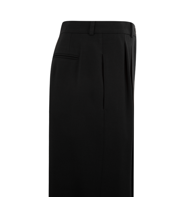 Image 3 of 3 - BLACK - THE ROW Treve Pant featuring high-rise tailored trouser with tapered hem, button zip closure, front pleats, side slit pockets and back welt pockets. Made in Italy. 