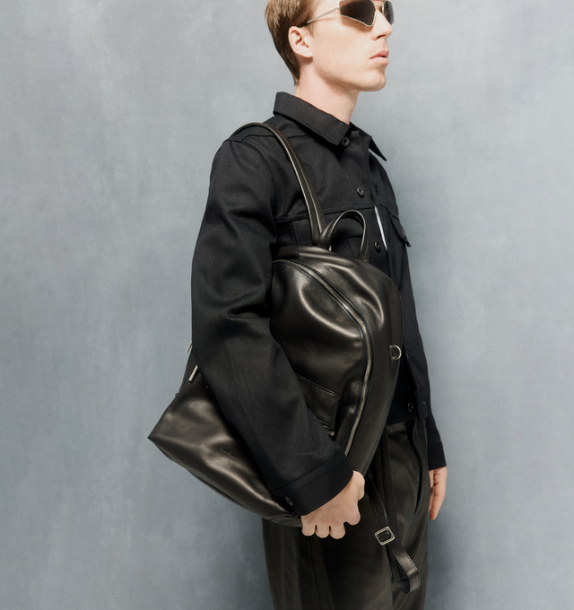 Image 3 of 5 - BLACK - Rick Owens DRKSHDW Trucker Jacket featuring spread collar, button closure, adjustable barrel cuffs, adjustable button tabs at back hem and silver-tone hardware. 100% cotton. Made in Italy. 