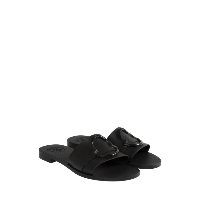 Image 2 of 4 - BLACK - MONCLER Mon Slides Shoes featuring slip-on styling, tonal Moncler logo at vamp strap, TPU upper and TPU sole. 100% elastodiene. 