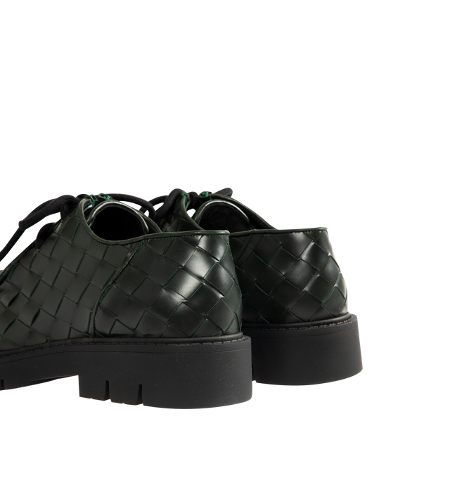 Image 3 of 4 - GREEN - Bottega Veneta Men's Haddock Dark Green Lace-Up Shoe in smooth calfskin with all-over Intrecciato craftsmanship. Upper and lining: calfskin leather. Rubber outsole. Made in Italy. 