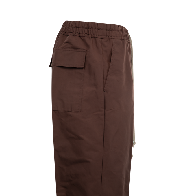 Image 3 of 3 - BROWN - Rick Owens Dietrich Drawstring Trousers featuring loose-fit, straight-leg, drawstring at elasticized waistband, four-pocket styling, button fly, creased legs and buffalo horn hardware. 100% organic cotton. Made in Italy. 